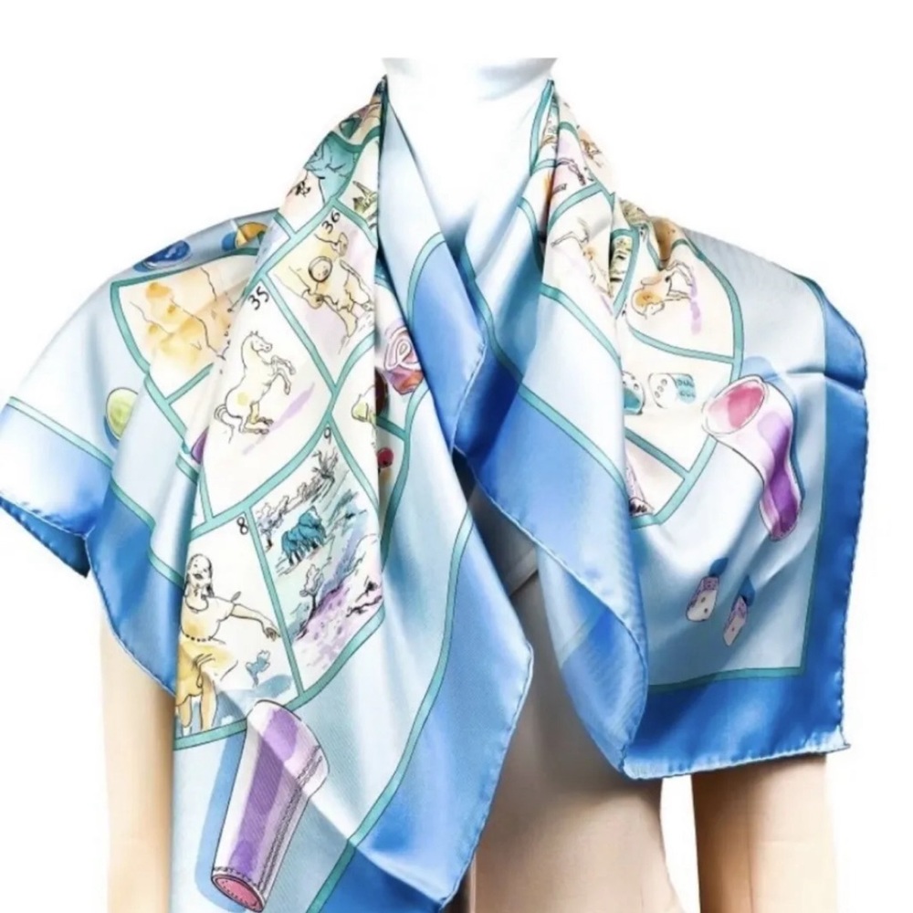 Authentic Hermes scarf, 36 x 36 square silk, je jeu des petits bonheurs- Rare!